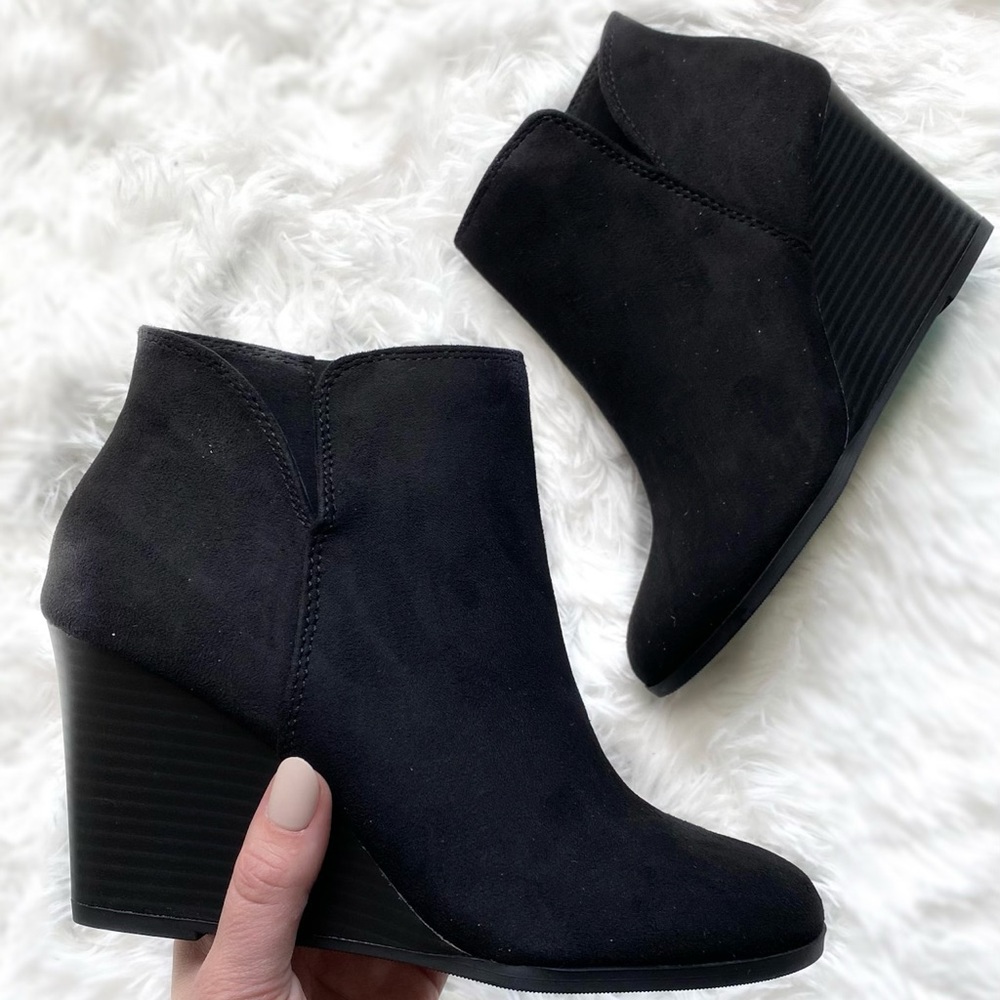 Black Wedge Booties